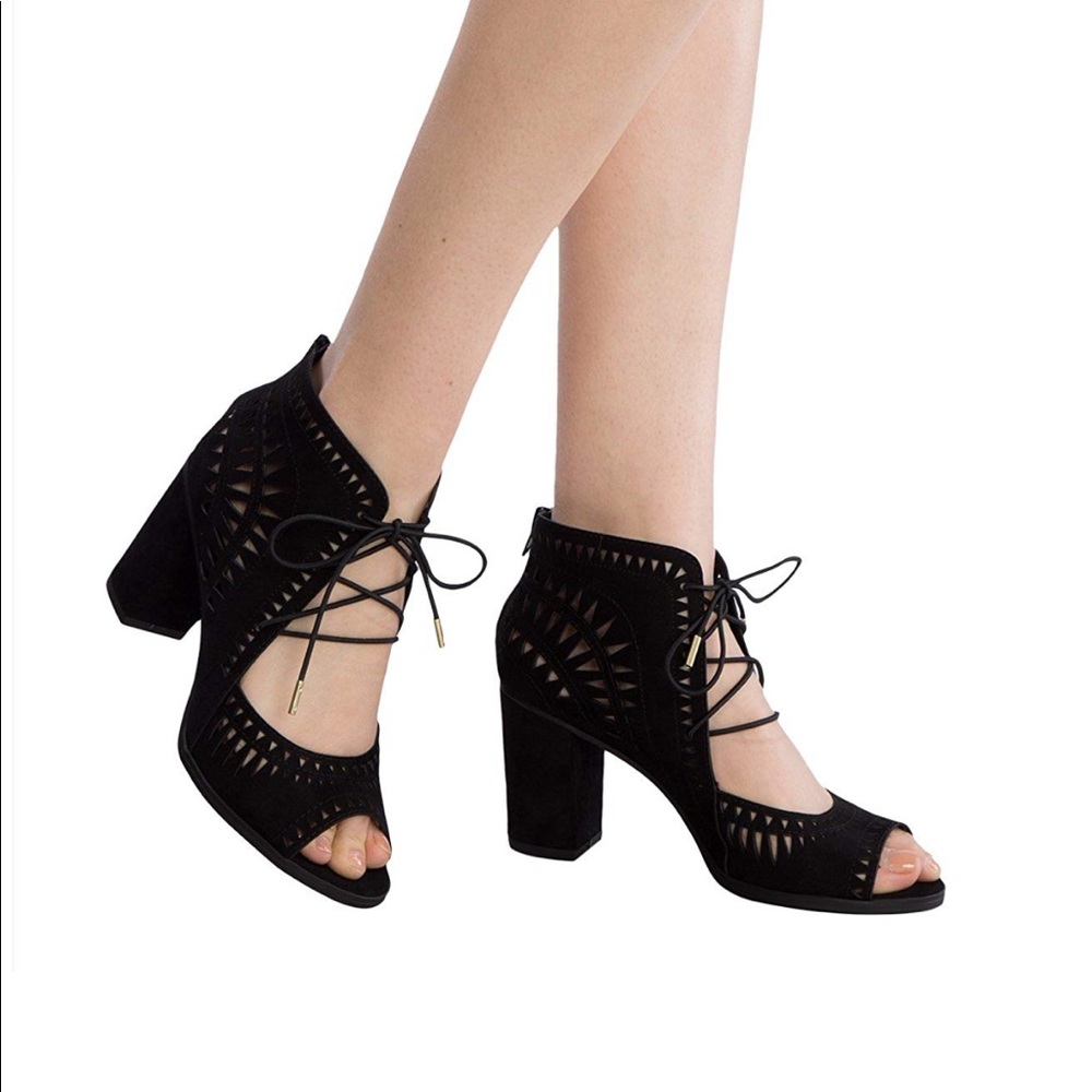 Hot Faux Suede Ankle Tie Peep Open Toe Heels